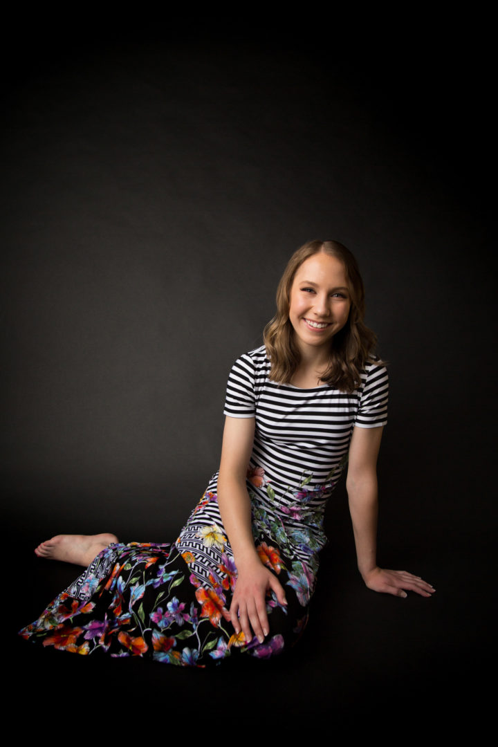 senior girl in striped dress